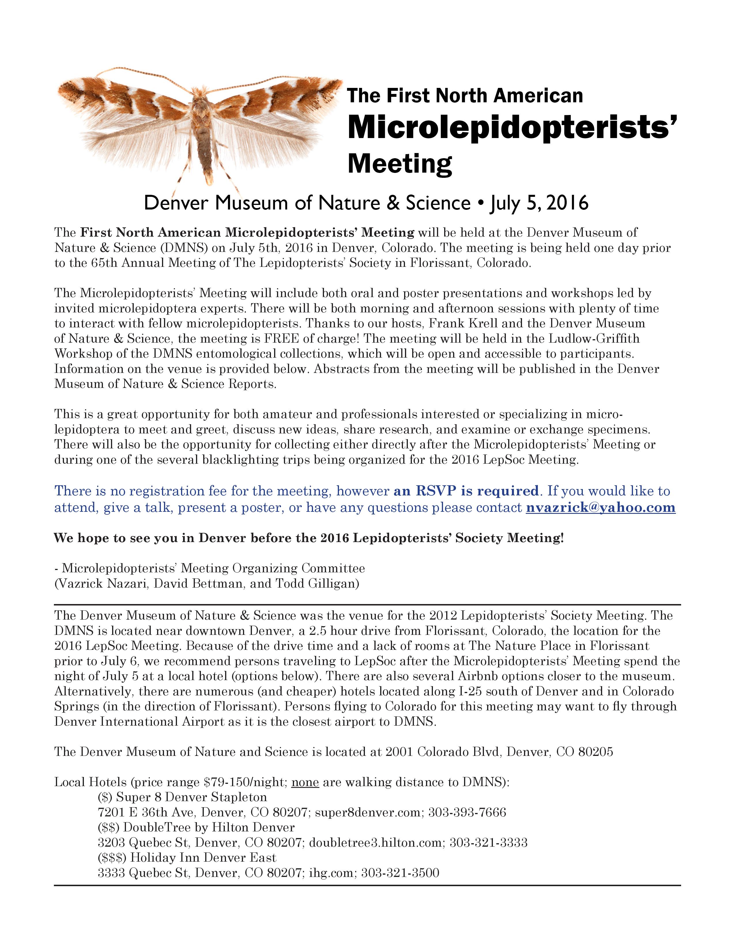 Micro lepidopterists' Meeting 2016 Announcement