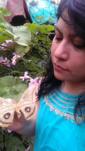 Yo y una Antheraea polyphemus